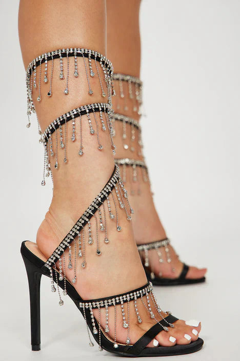 Arabella Rhinestone Tassel Stiletto Heels - Black Flowering Girl