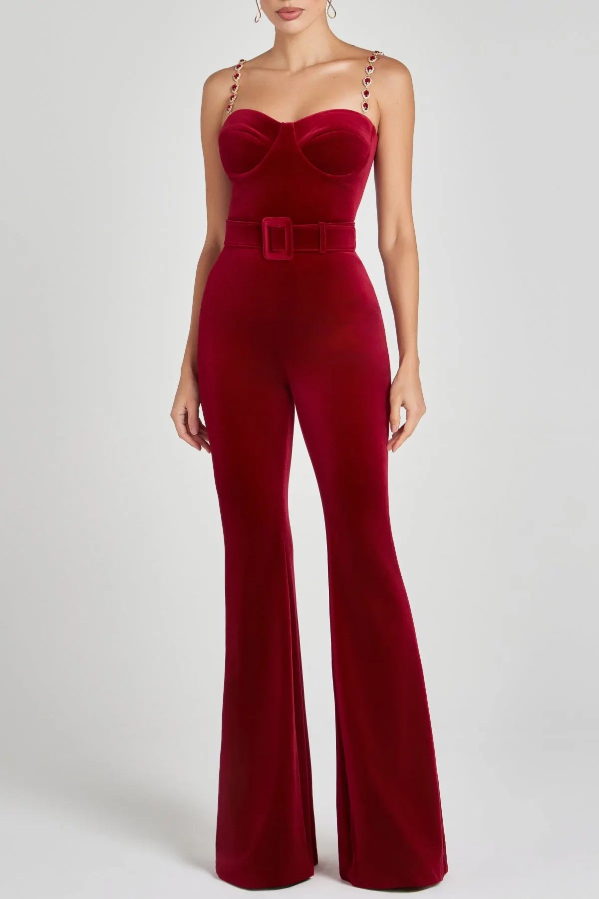Kalene Diamante Chain Velvet Jumpsuit Flowering Girl