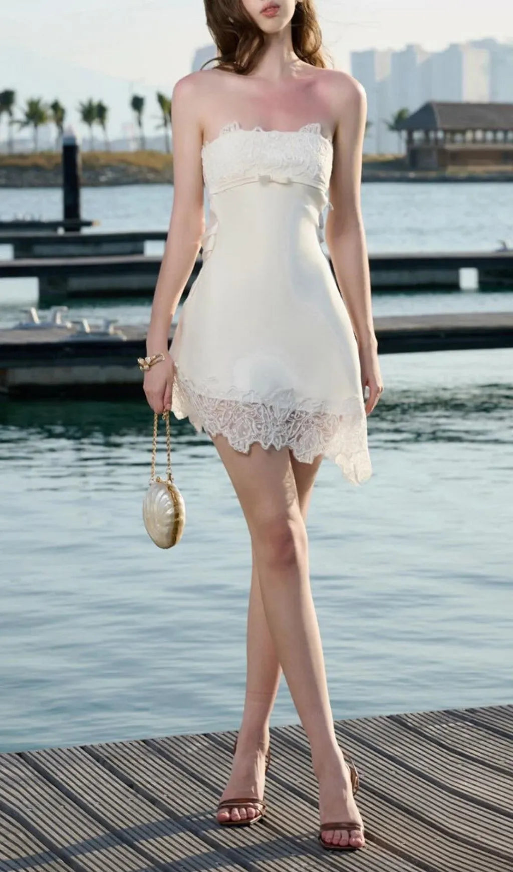 Kolina White Strapless Lace Mini Dress Flowering Girl