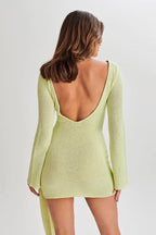 Green Long Sleeve Knitted Mini Dress Flowering Girl