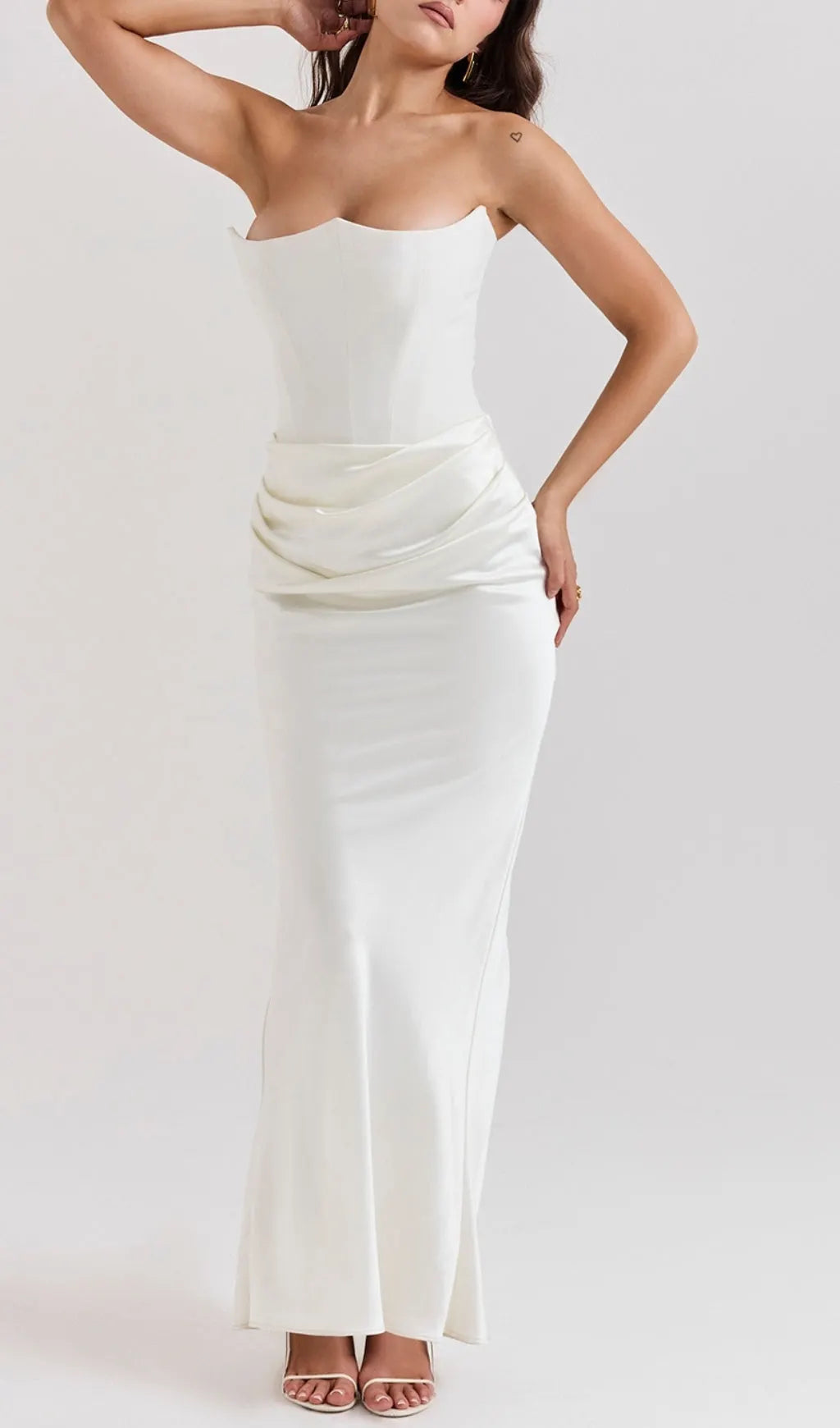 Ruched Corset Dress Maxi Dress In White Flowering Girl