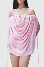 Odruta Off Shoulder Draped Top - Pink Flowering Girl