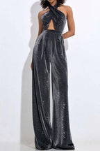 mirabelle halter jumpsuit in black silver Flowering Girl