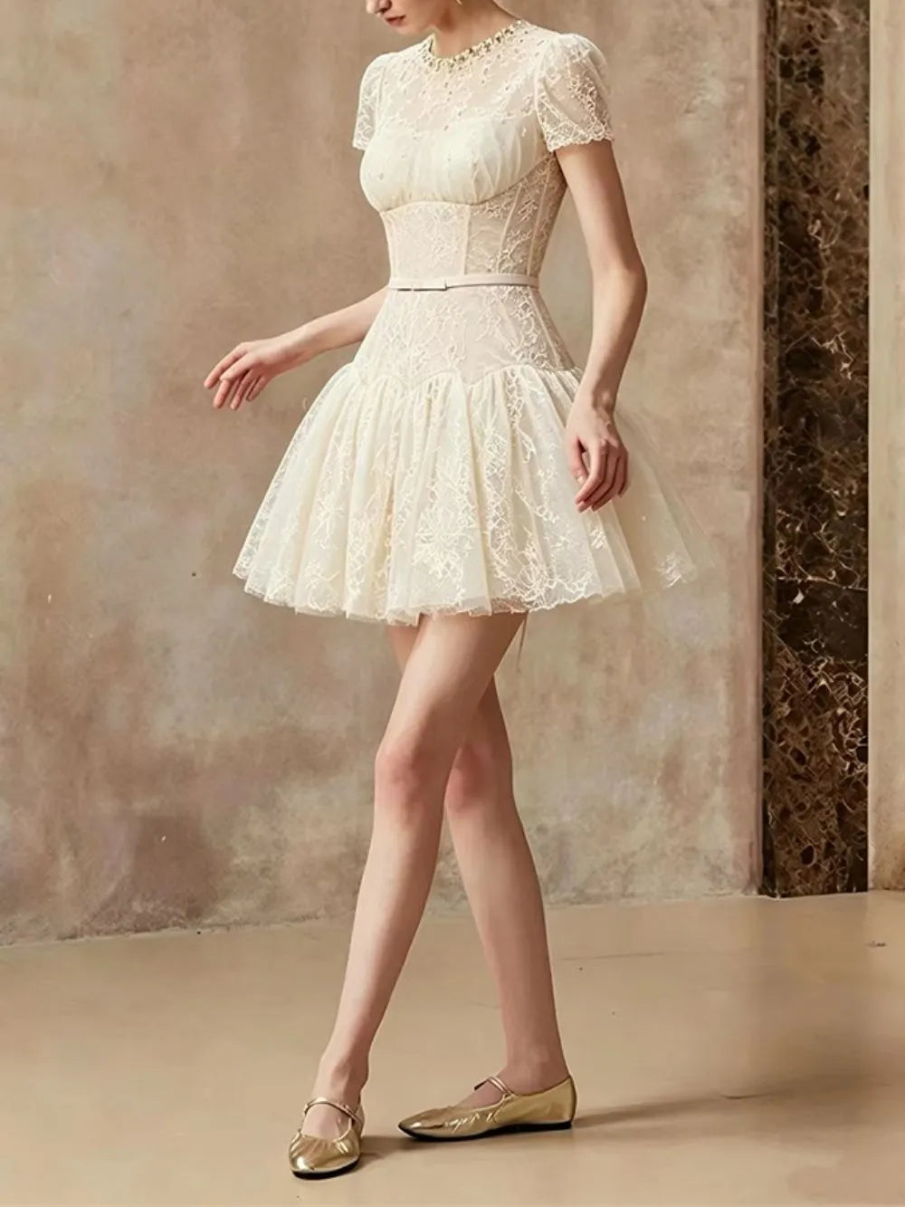 Madaline White Lace Mini Dress Flowering Girl