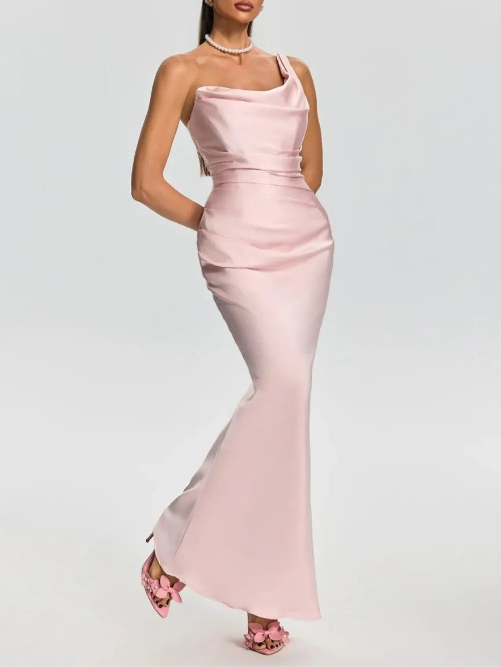 Welynor One Shoulder Satin Maxi Dress Flowering Girl