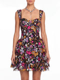 Galenx Embroidered Flower Sequin Mini Dress Flowering Girl