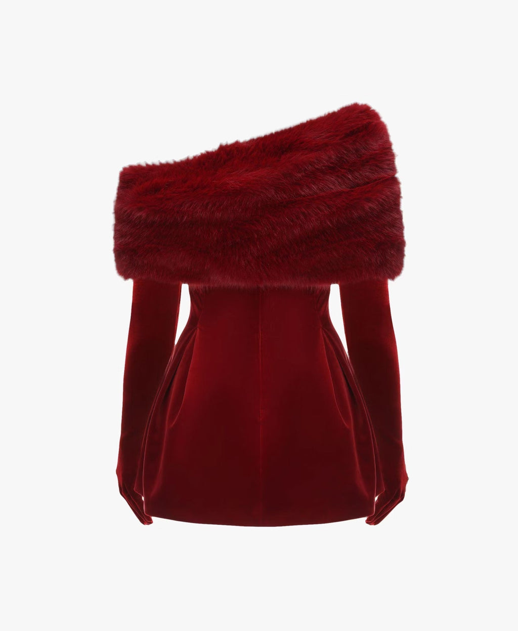 Daphne Long Sleeve Fur Velvet Mini Dress In Red Flowering Girl