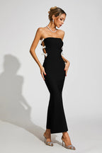 Jocelyn Bowknot-Side Bandage Strapless Maxi Dress In Black Flowering Girl