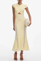 Yellow Knit Lace Insert Midi Dress Flowering Girl