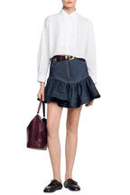Ruffled Mini Denim Skirt In Deep Blue Flowering Girl