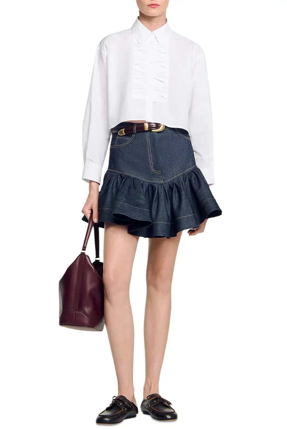 Ruffled Mini Denim Skirt In Deep Blue Flowering Girl