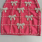 Virginia Bowknot Crystal Grid Bandage Mini Dress In Rose Red Flowering Girl