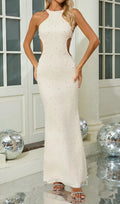 Dulcet Halter Cutout Pearl Maxi Dress Flowering Girl
