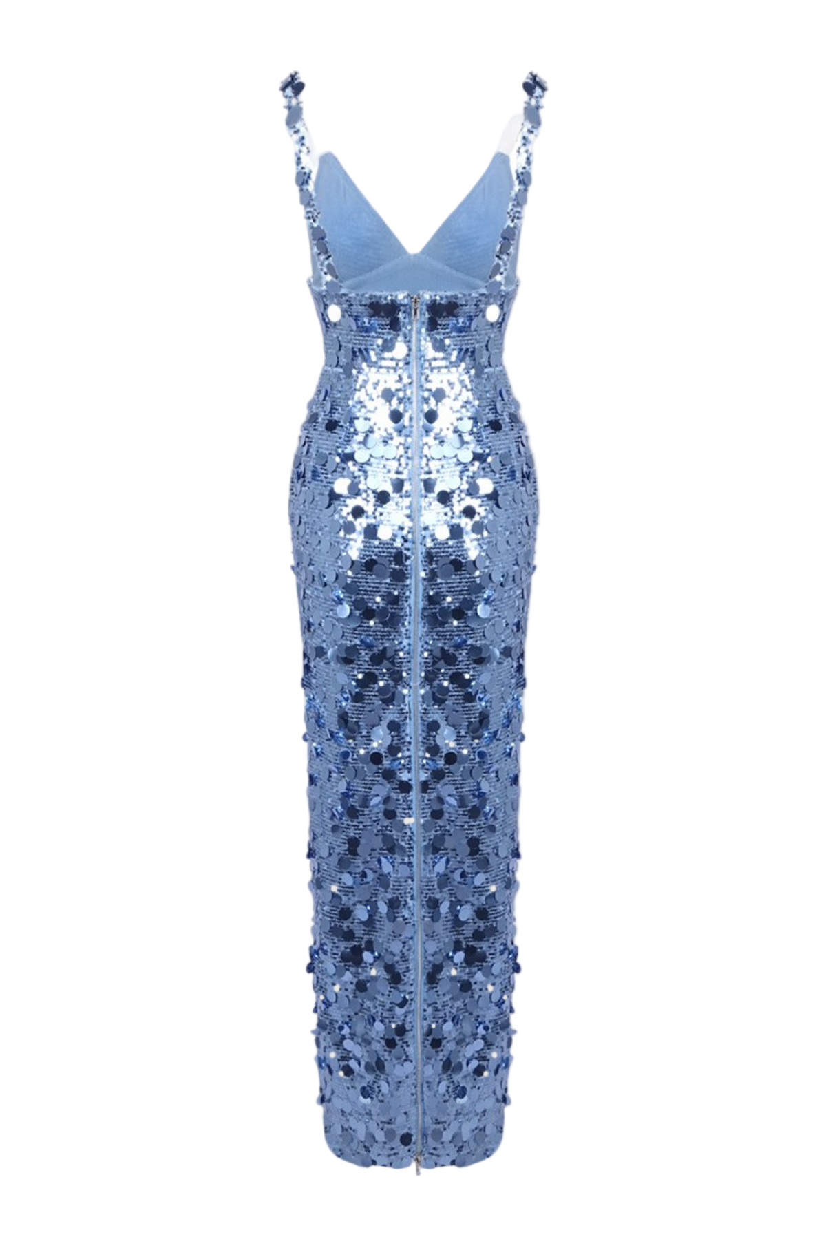Roberta Deep V-Neck Sequin Column Gown In Blue Flowering Girl