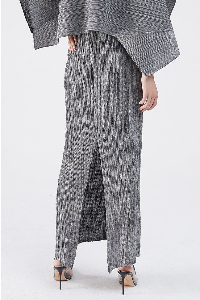 Maureen Pleated Midi Dress With Cape In Gray Set Flowering Girl