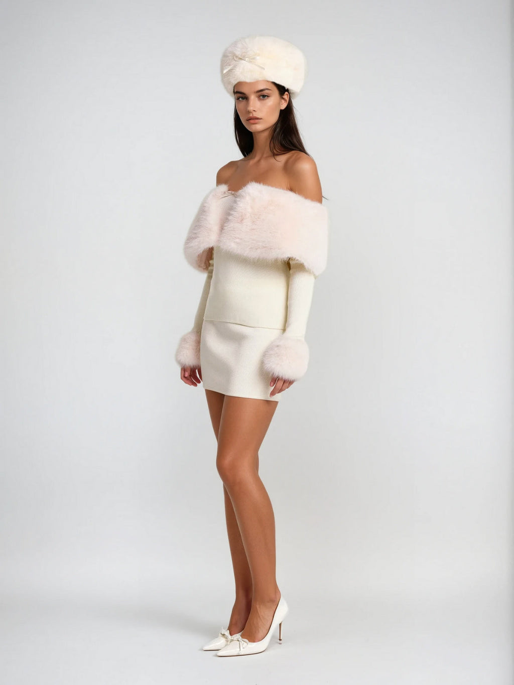 Sherry Off Shoulder Furry Skirt Set Flowering Girl