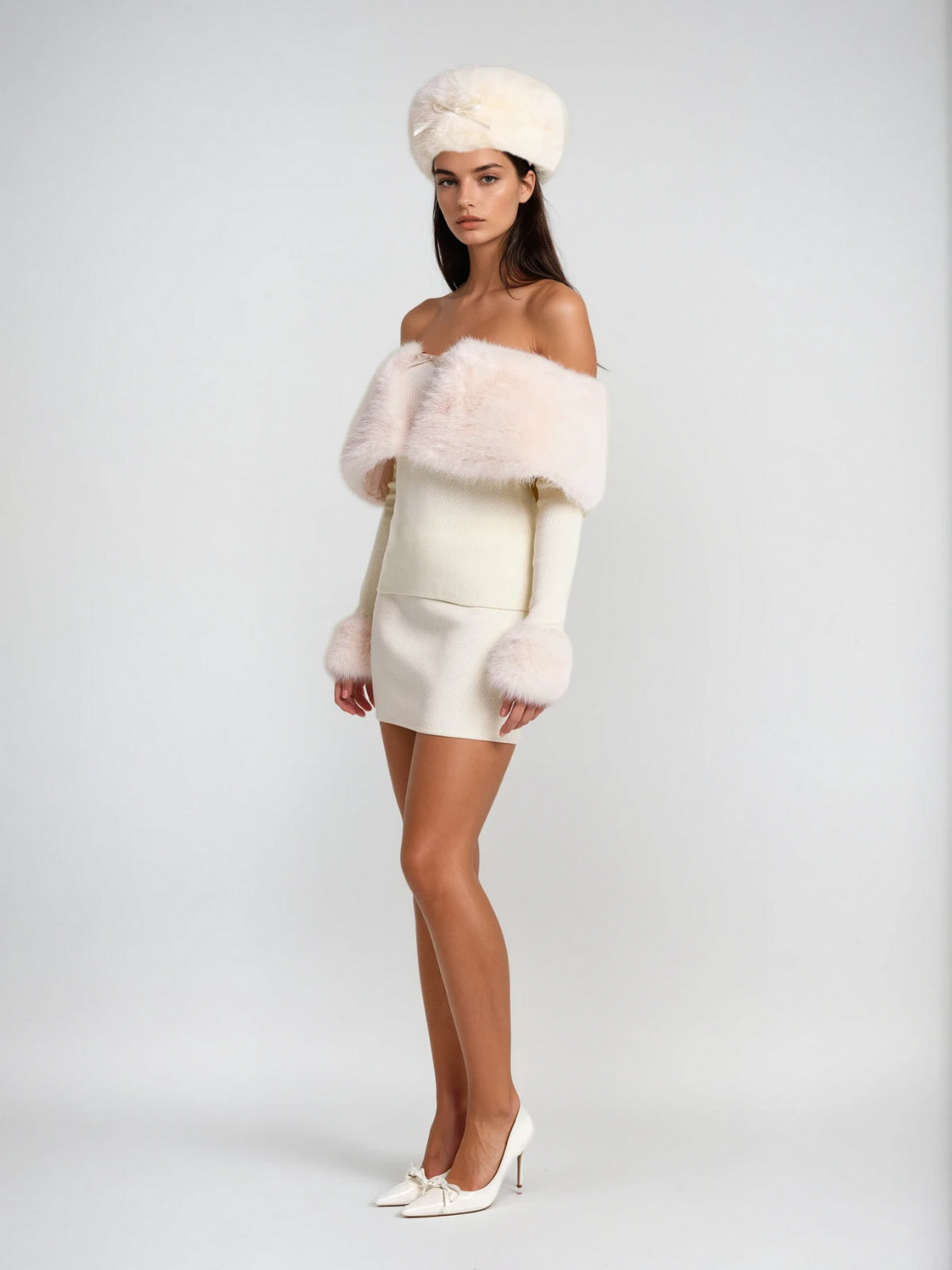 Sherry Off Shoulder Furry Skirt Set Flowering Girl