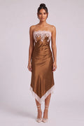 Bronze Satin Sheath Dress with Lace Applique Flowering Girl