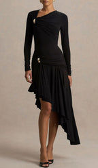 Nedelya Black Long Sleeve Draped Midi Dress Flowering Girl