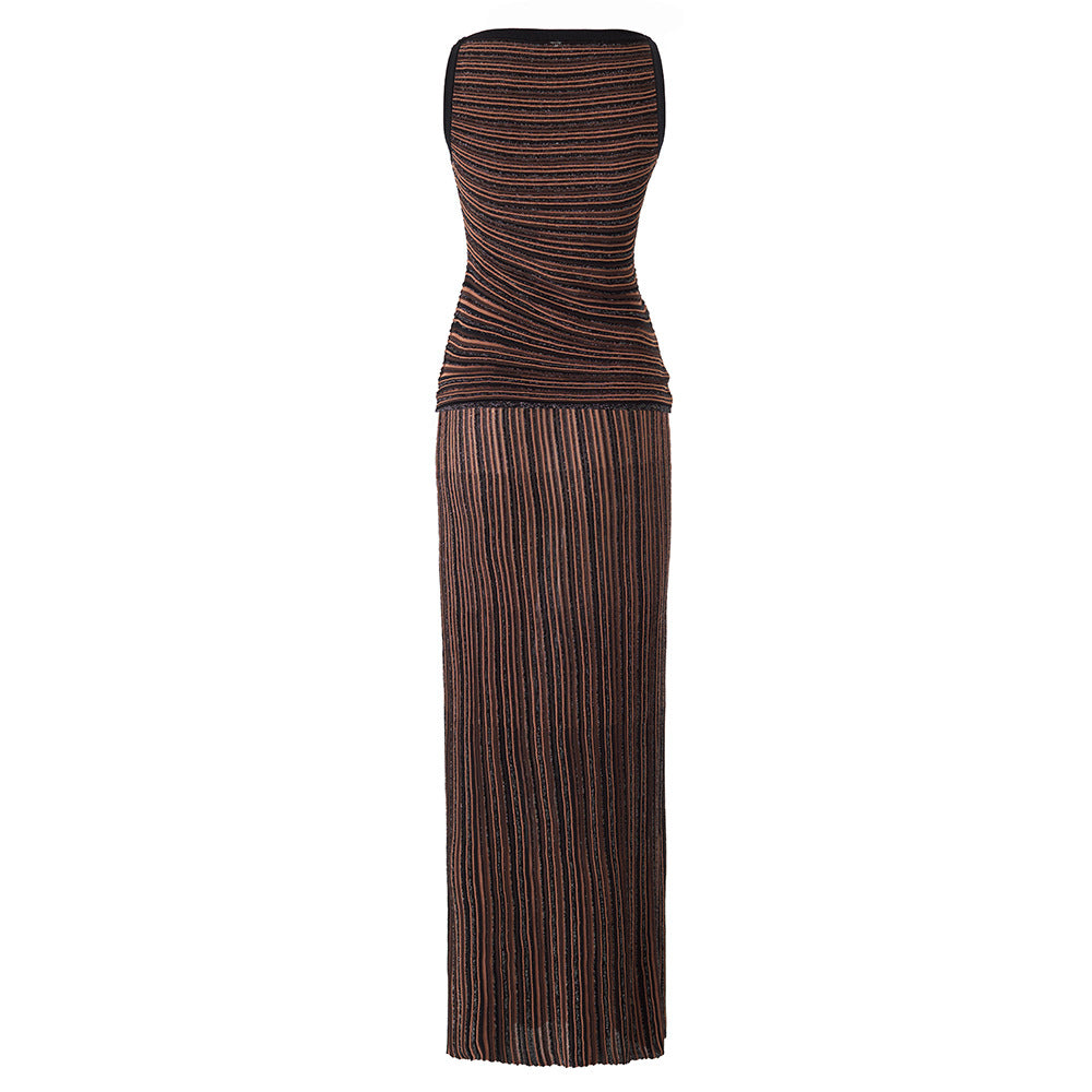 Black Fine Knit Bodycon / Column Two-Piece Knit Set (Top And Maxi Skirt) Flowering Girl