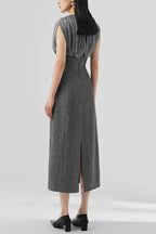 Mesh Stitching Sleeveless Midi Dress In Grey Flowering Girl