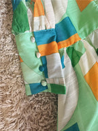 Green Color-Block Button Dress Flowering Girl