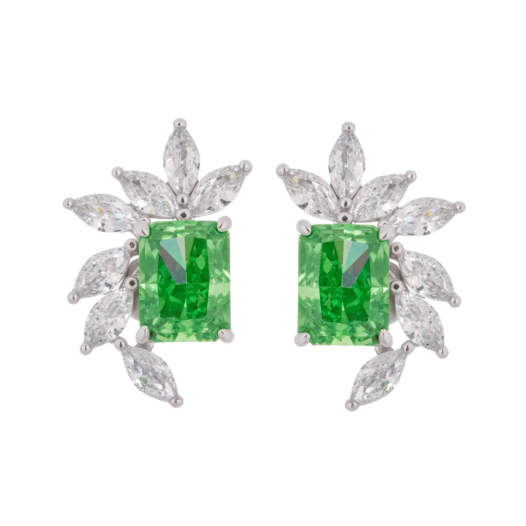Meris Green Rectangular Gemstone Sterling Silver Earrings Flowering Girl
