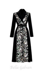 Sequin Embroidered Velvet midi Dress in black Flowering Girl
