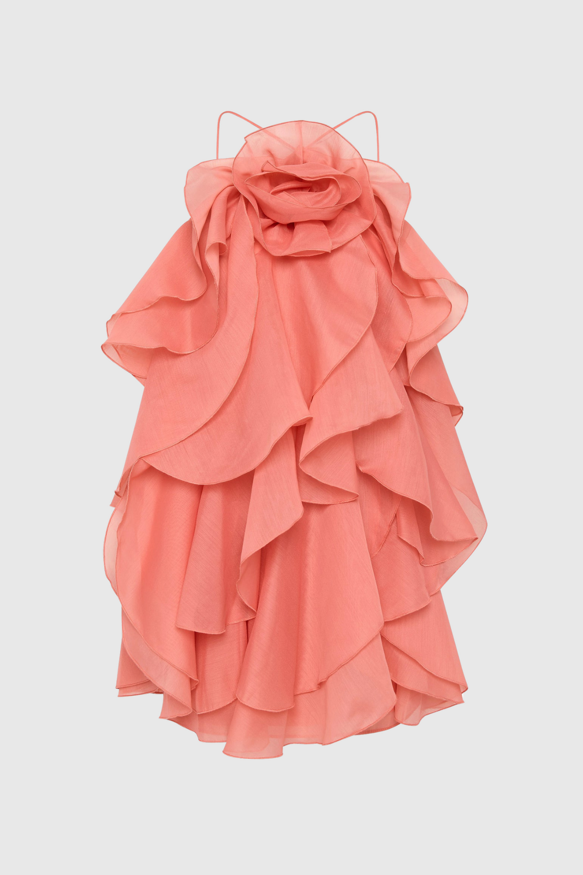 Lorraine Halter Floral Ruffle Layered Mini Dress In Orange Flowering Girl