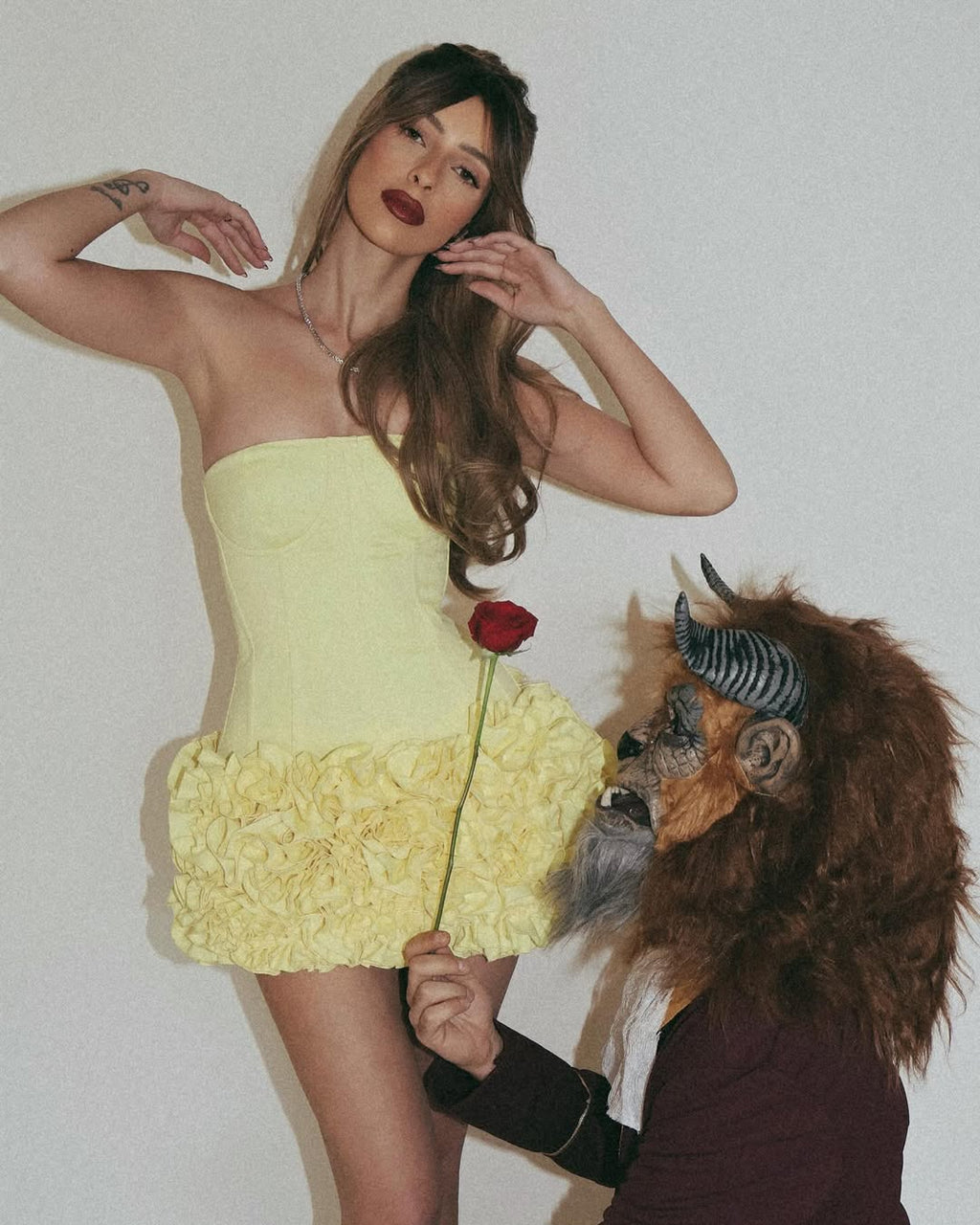 Amy Flower Embellished Mini Skirt Corset Set In Yellow Flowering Girl