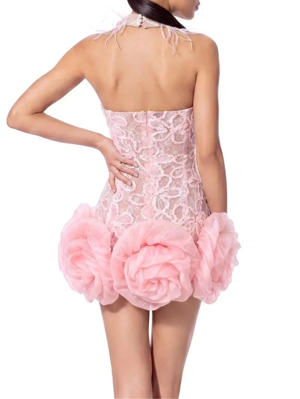 Ulanne Flower Lace Mini Dress In Pink Flowering Girl