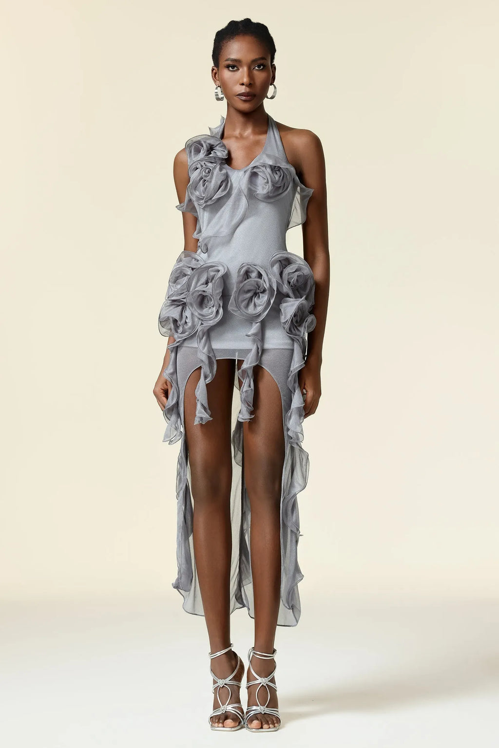 melissa grey Flower Asymmetric Folds Streame Mini Dress Flowering Girl