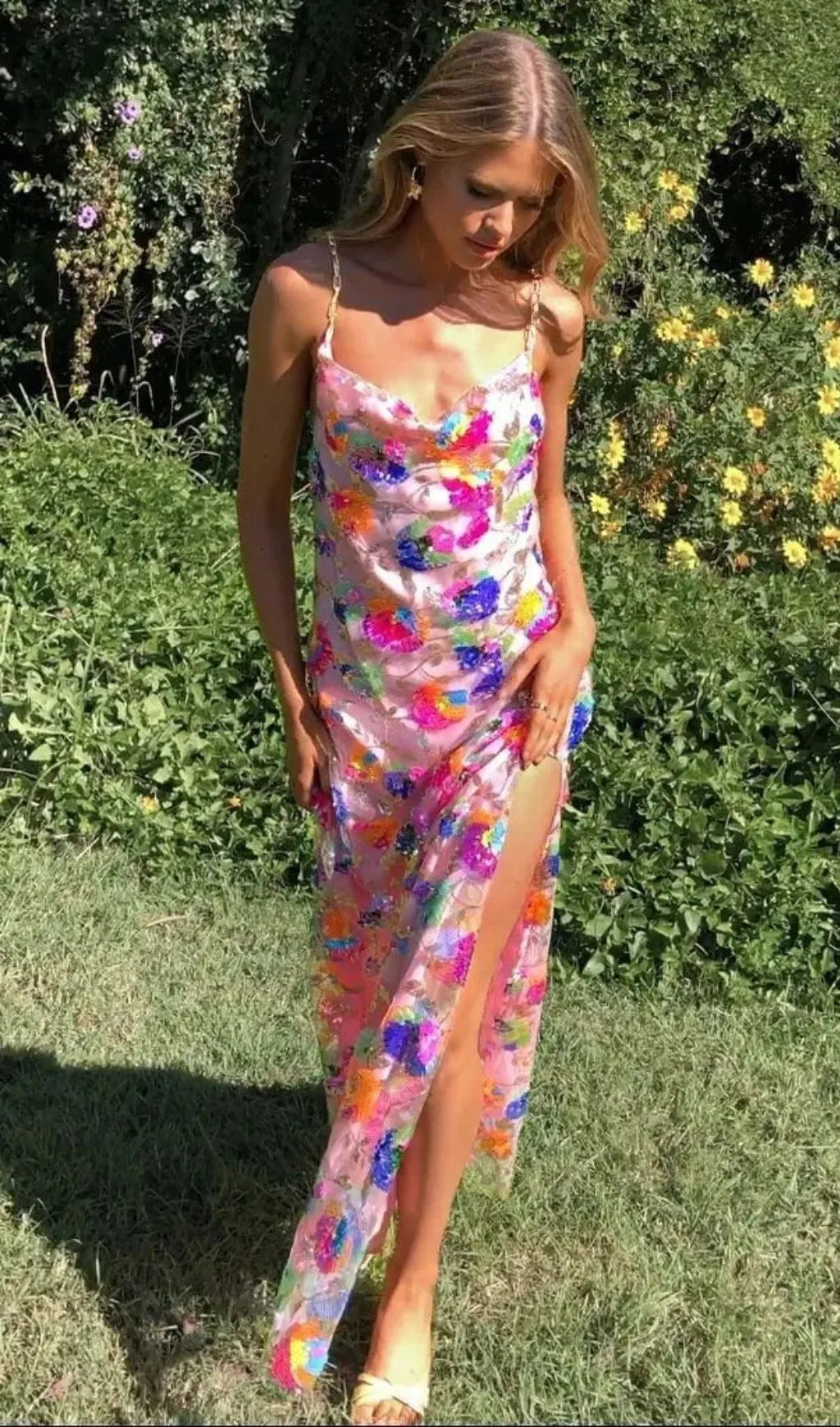 Fanny Embroidered Sequins Backless Maxi Dress Flowering Girl