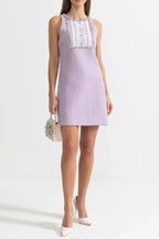 Sequin Lace Embellishments Textured Mini Dress In Purple Flowering Girl