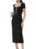 Medina Black Short Sleeve Midi Dress Flowering Girl