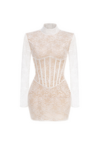 Lace Jacquard Fishbone Bodycon Mini Dress In White Flowering Girl