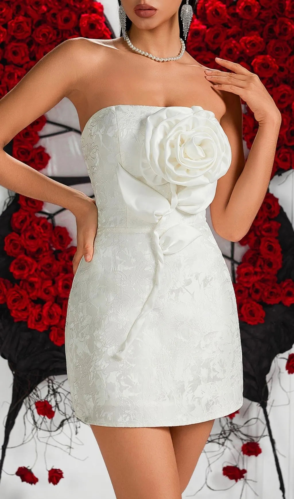 Katha White Strapless Flower Mini Dress Flowering Girl