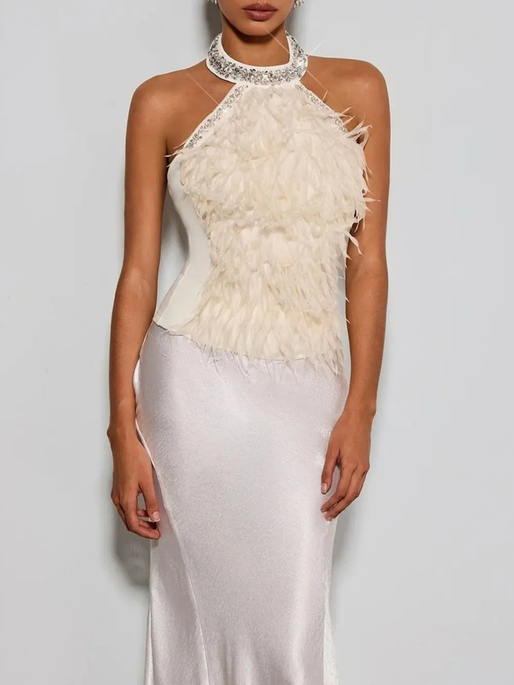 Erzsebet Halterneck Rhinestone Fringe Top Flowering Girl