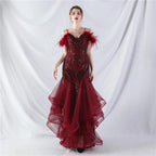 Feather Sequin Strapless Tulle Maxi Dress Flowering Girl