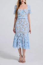 SQUARE NECK LACE MIDI DRESS IN BLUE Flowering Girl