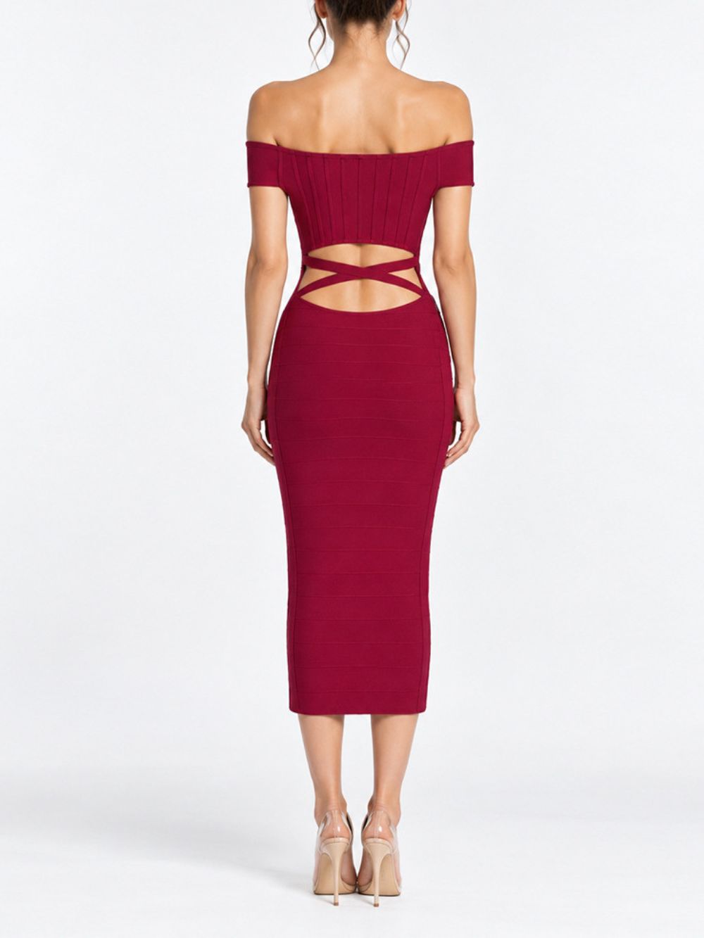 Moria Off-Shoulder Bandage Midi Dress Flowering Girl