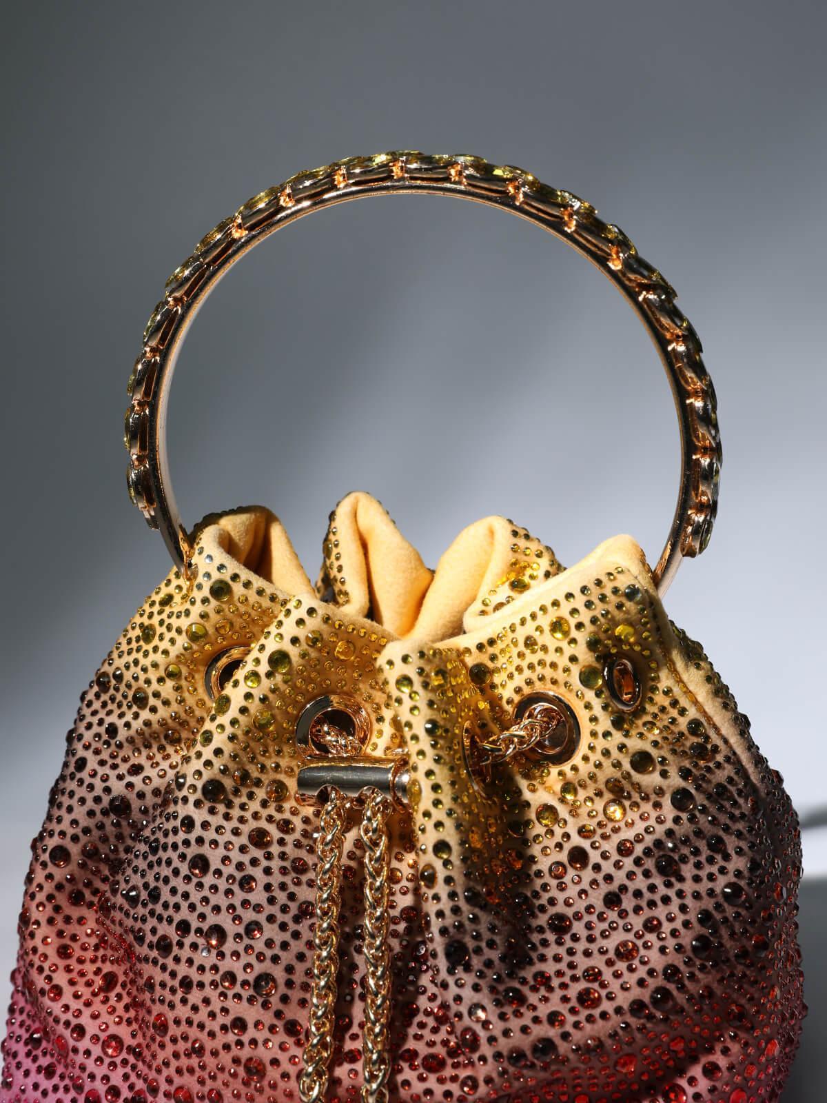 Crystal Embellished Bucket Bag In Ombre Flowering Girl