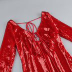 Betsy Red Long Sleeve Sequin Midi Dress Flowering Girl