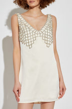 Briony Crystal Embellished Satin Mini Dress - White Flowering Girl