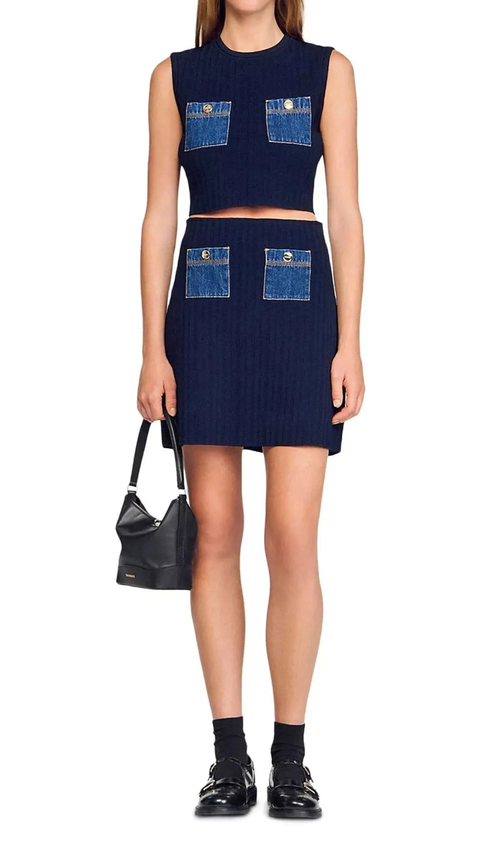 Knit Denim Top & Mini Skirt Flowering Girl