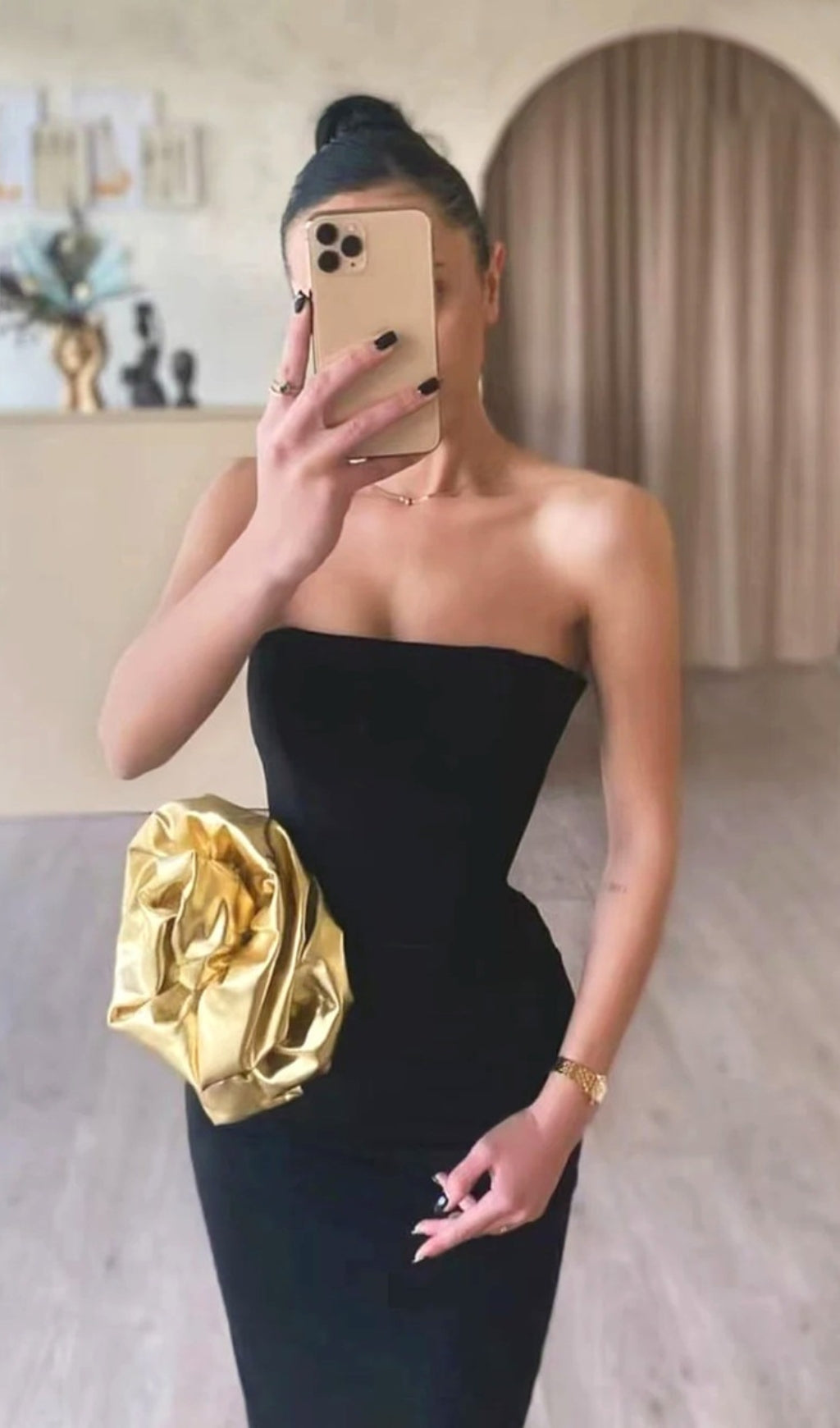 Brycen Black Strapless Rose Detail Maxi Dress Flowering Girl