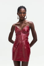 Janice Crocodile Pattern Strapless Leather Mini Dress Flowering Girl