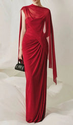 Lacey Red Ruched Maxi Dress Flowering Girl