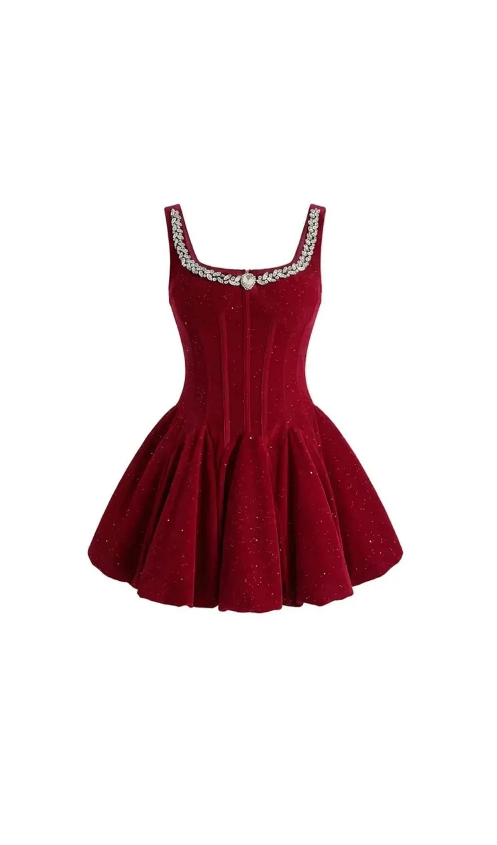Vivien Burgundy Velvet Corset Mini Dress With Crystal-Embellished Neckline Flowering Girl