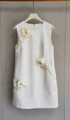 Cream 3D Flower Satin Mini Dress Flowering Girl